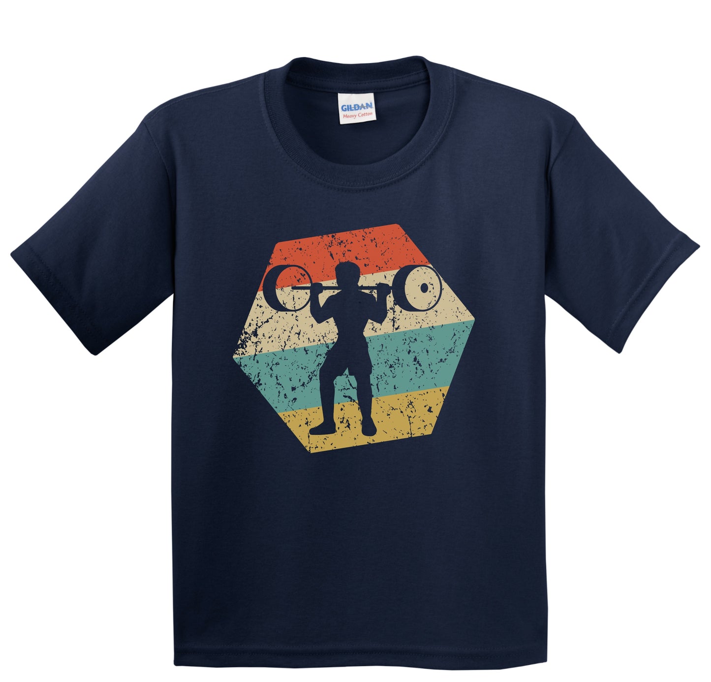 Power Lifter Retro Distressed Hexagon Weightlifting Youth T-Shirt