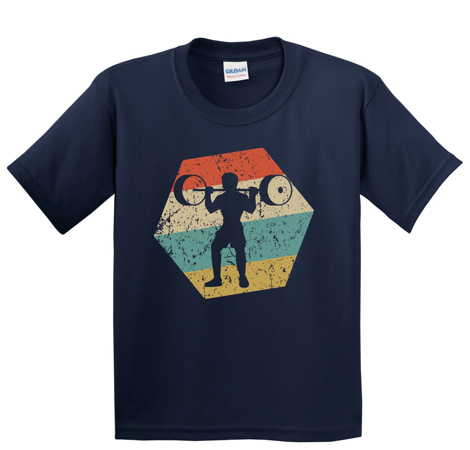 Power Lifter Retro Distressed Hexagon Weightlifting Youth T-Shirt