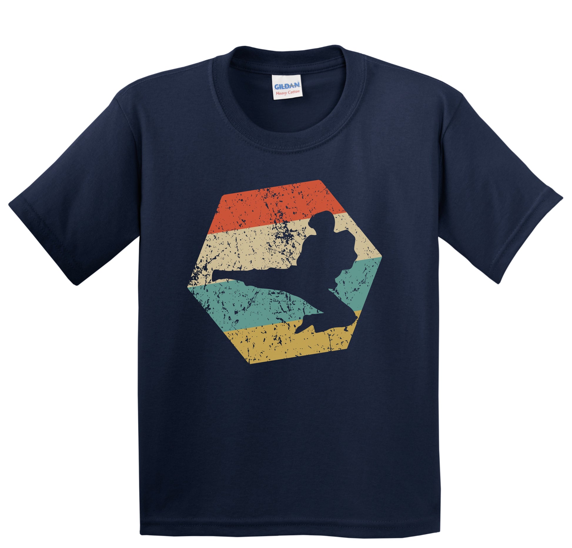 Martial Arts Retro Distressed Hexagon Karate Jump Kick Youth T-Shirt