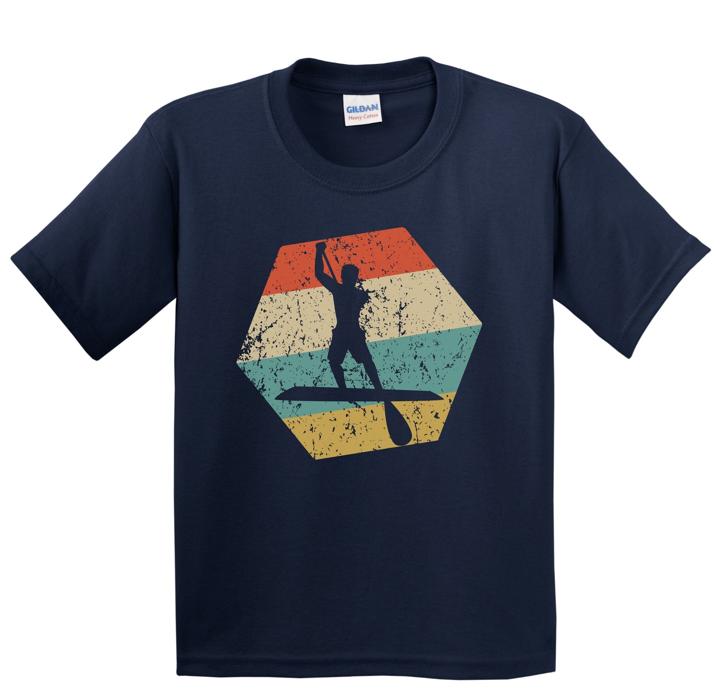 Paddleboard Retro Distressed Hexagon Paddleboarding Youth T-Shirt