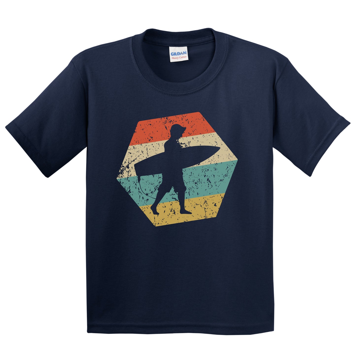 Surfing Retro Distressed Hexagon Surfer Youth T-Shirt