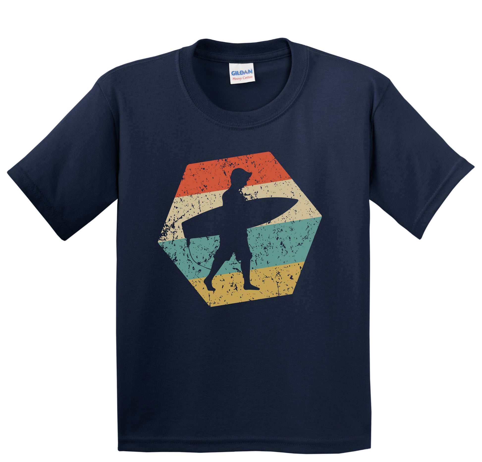 Surfing Retro Distressed Hexagon Surfer Youth T-Shirt