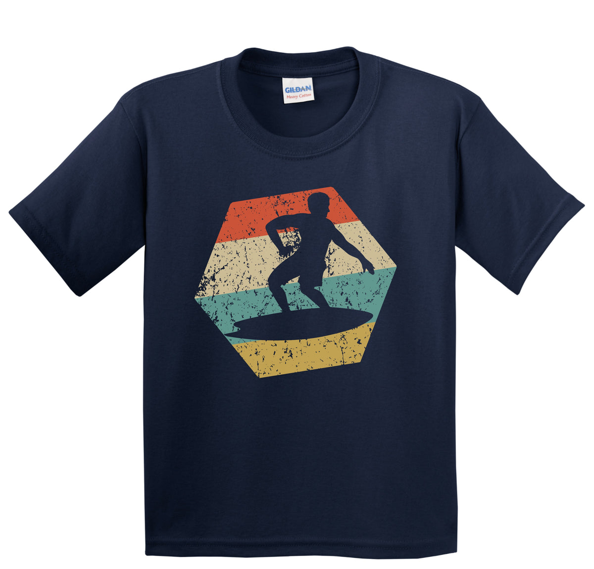 Surfer Retro Distressed Hexagon Surfing Youth T-Shirt