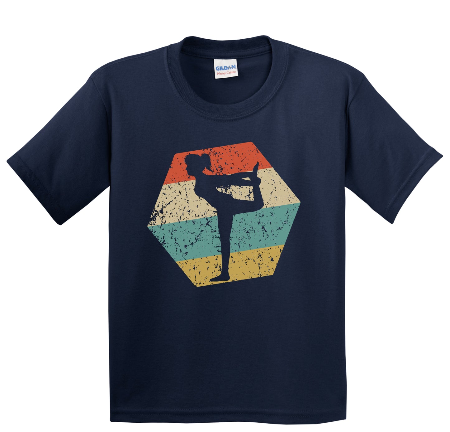 Yoga Retro Distressed Hexagon Yoga Pose Youth T-Shirt