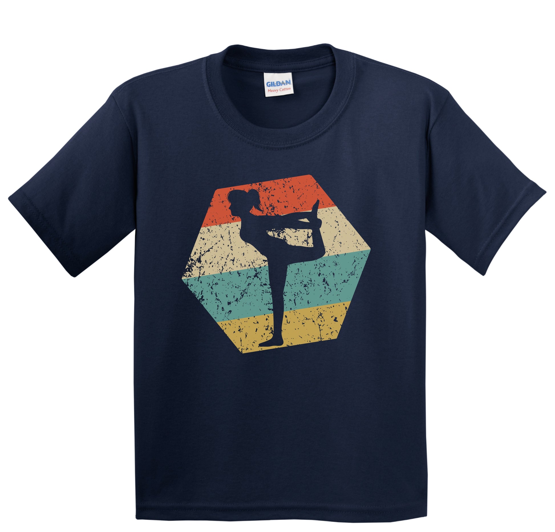 Yoga Retro Distressed Hexagon Yoga Pose Youth T-Shirt