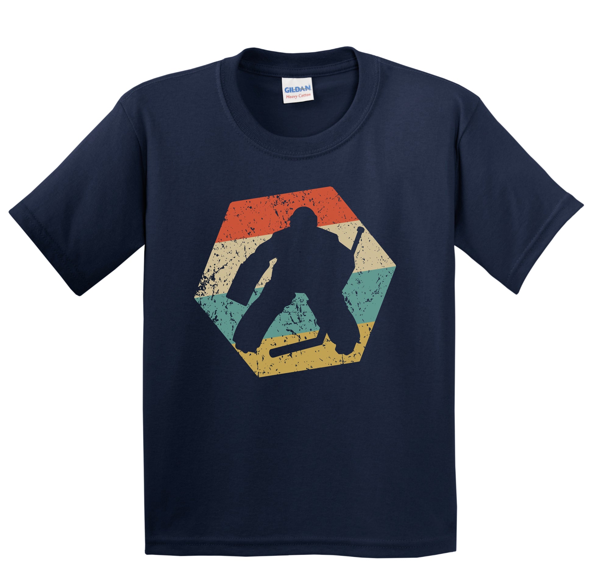 Goalie Retro Distressed Hexagon Hockey Youth T-Shirt