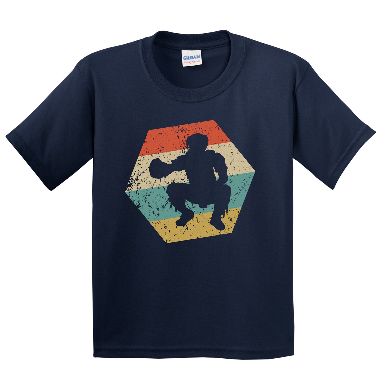 Baseball Retro Distressed Hexagon Catcher Youth T-Shirt