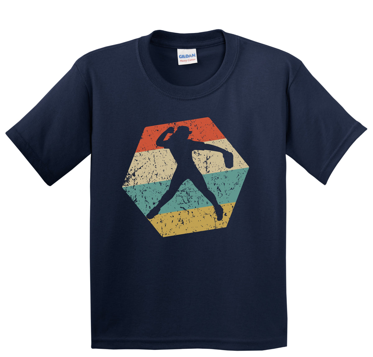 Softball Retro Distressed Hexagon Softball Player Youth T-Shirt