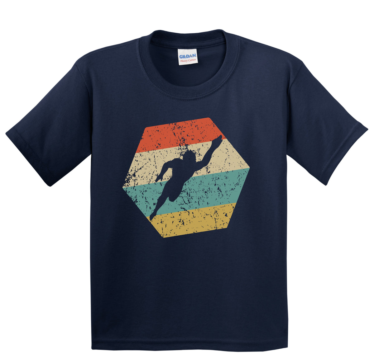 Swimming Retro Distressed Hexagon Swimmer Youth T-Shirt