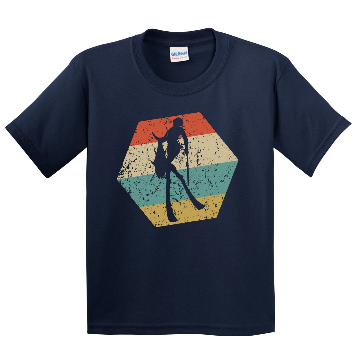 Spearfishing Retro Distressed Hexagon Spearfisherman Youth T-Shirt