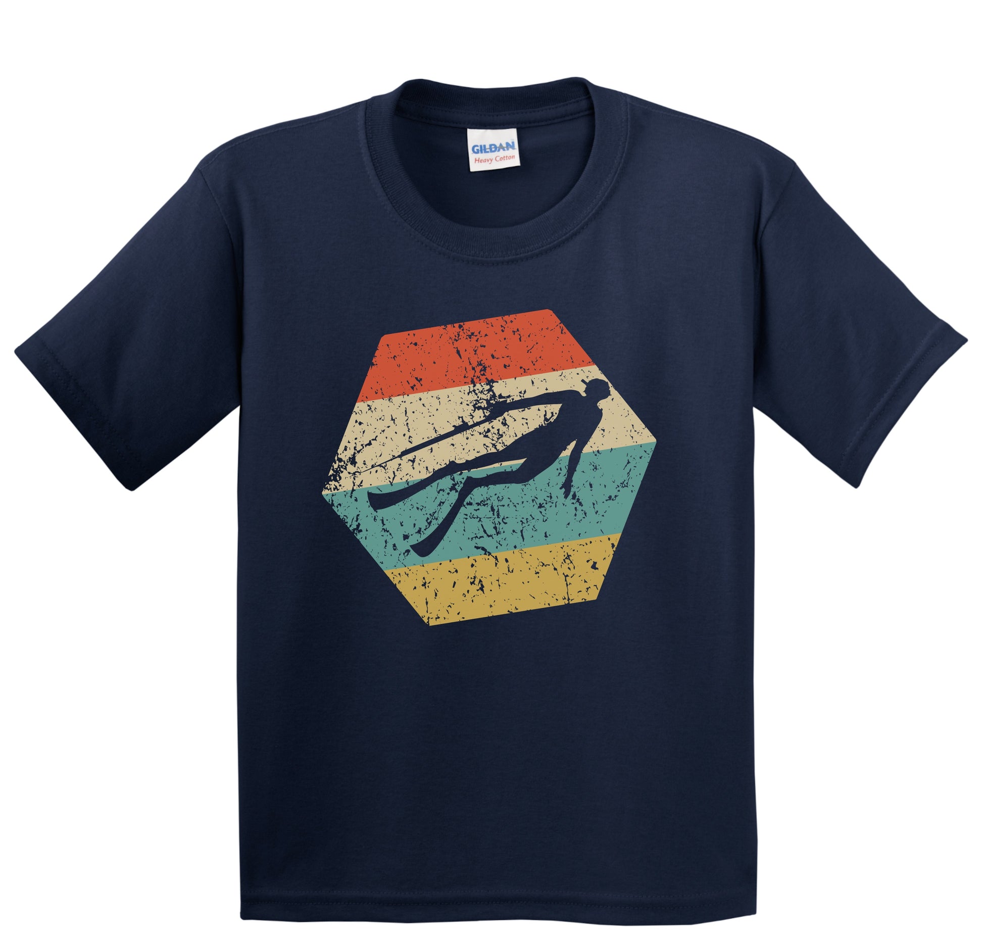 Spearfisherman Retro Distressed Hexagon Spearfishing Youth T-Shirt