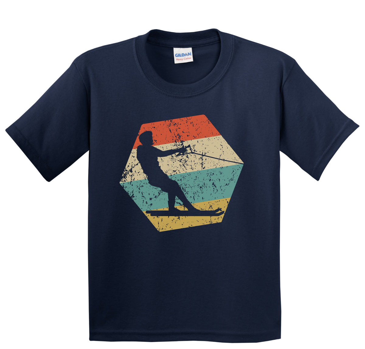 Waterskier Retro Distressed Hexagon Waterskiing Youth T-Shirt
