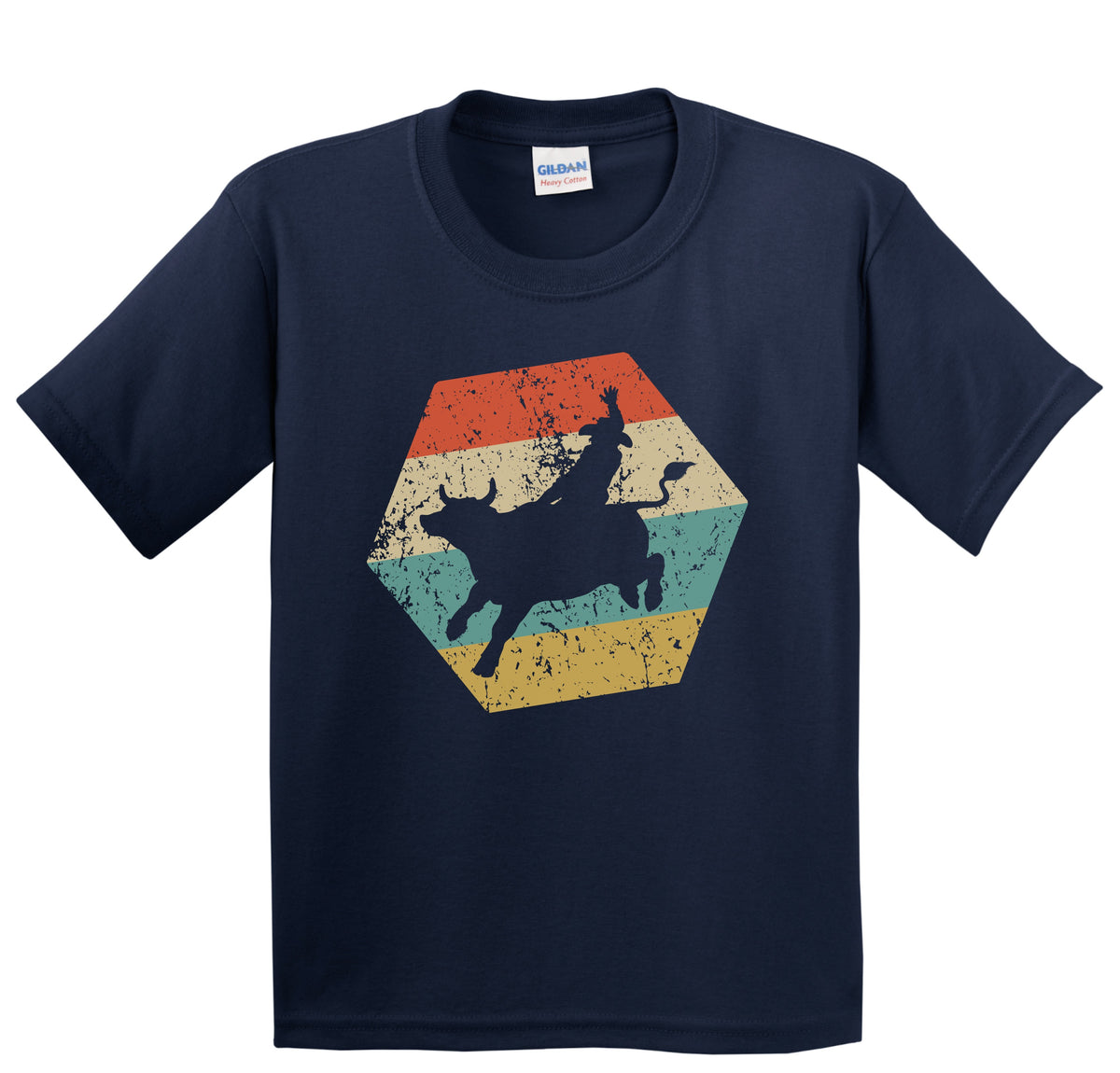 Bull Riding Retro Distressed Hexagon Rodeo Youth T-Shirt