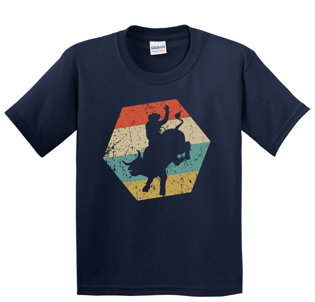 Rodeo Retro Distressed Hexagon Bull Riding Youth T-Shirt