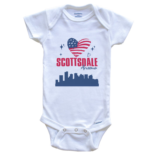 Scottsdale Arizona Skyline American Flag Heart 4th of July Baby Bodysuit