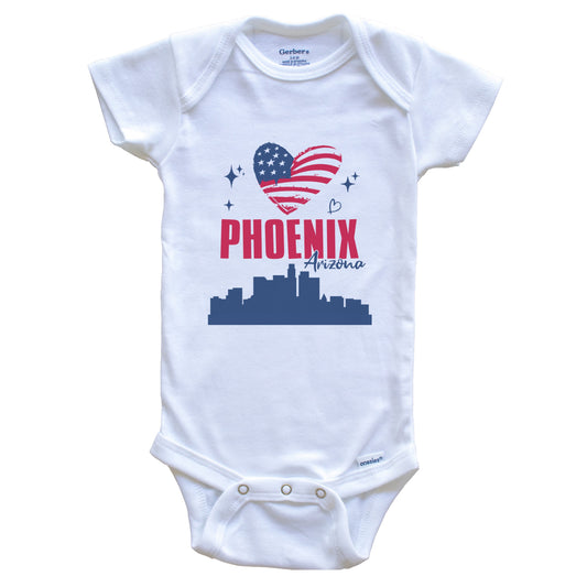 Phoenix Arizona Skyline American Flag Heart 4th of July Baby Bodysuit