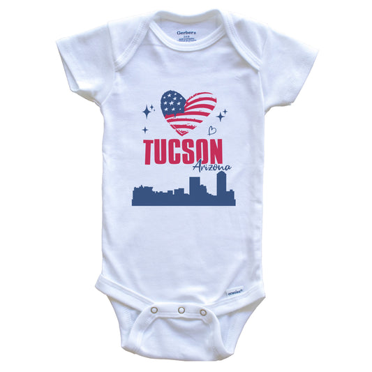 Tucson Arizona Skyline American Flag Heart 4th of July Baby Bodysuit