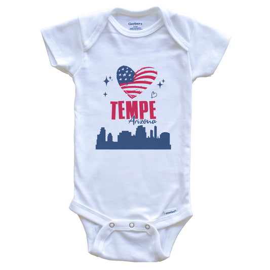Tempe Arizona Skyline American Flag Heart 4th of July Baby Bodysuit