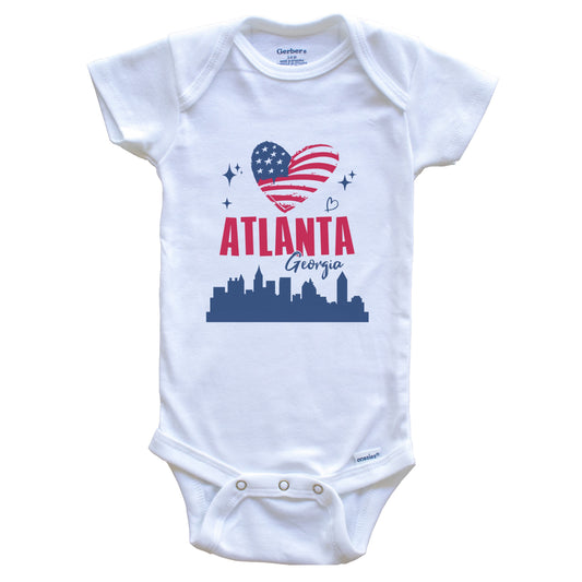 Atlanta Georgia Skyline American Flag Heart 4th of July Baby Bodysuit