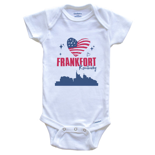 Frankfort Kentucky Skyline American Flag Heart 4th of July Baby Bodysuit