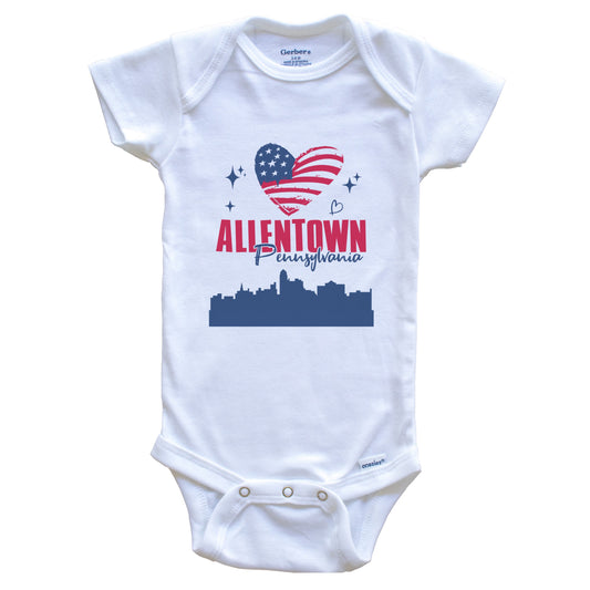 Allentown Pennsylvania Skyline American Flag Heart 4th of July Baby Bodysuit