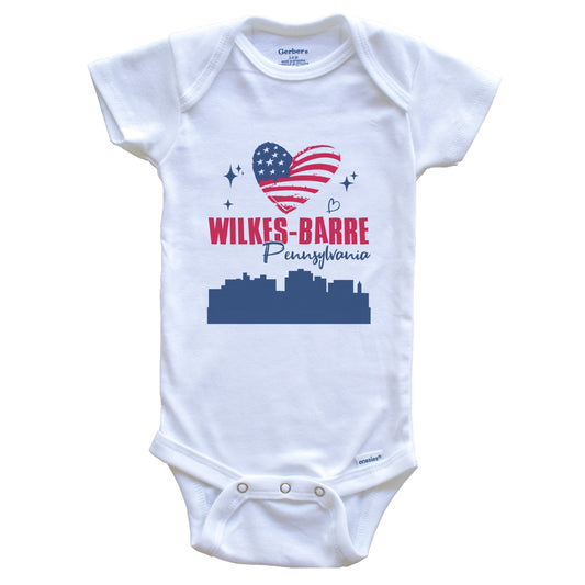 Wilkes-Barre Pennsylvania Skyline American Flag Heart 4th of July Baby Bodysuit