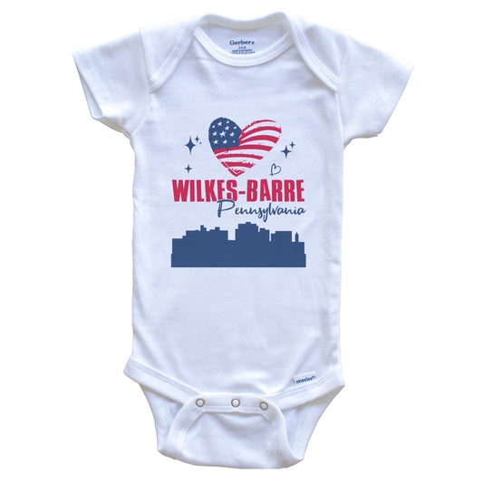 Wilkes-Barre Pennsylvania Skyline American Flag Heart 4th of July Baby Bodysuit
