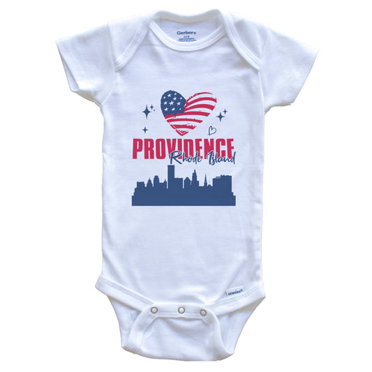 Providence Rhode Island Skyline American Flag Heart 4th of July Baby Bodysuit