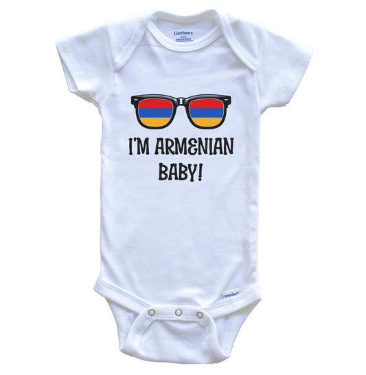 I'm Armenian Baby Armenian Flag Sunglasses Armenia Funny Baby Bodysuit