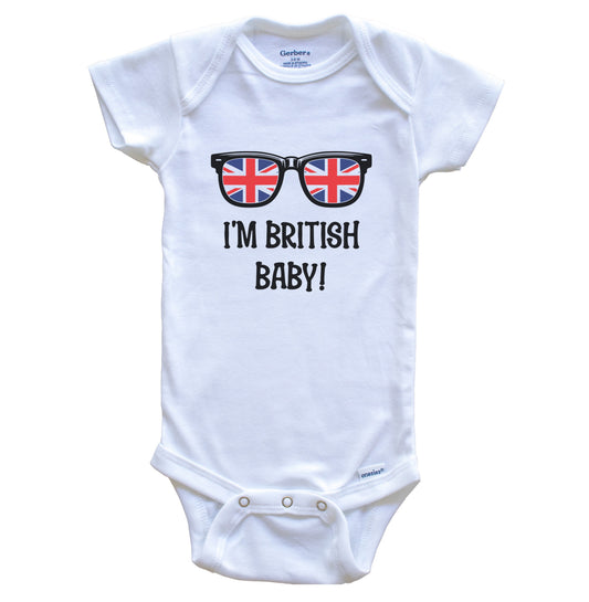 I'm British Baby British Flag Sunglasses UK Funny Baby Bodysuit