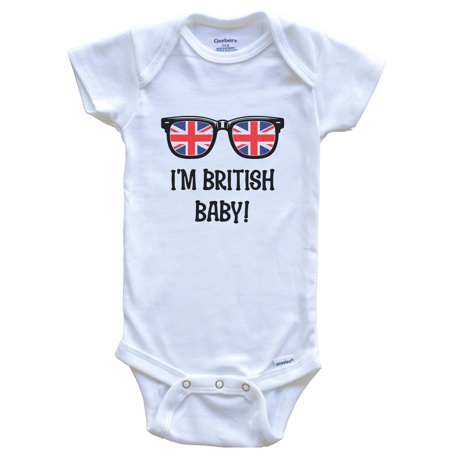 I'm British Baby British Flag Sunglasses UK Funny Baby Bodysuit