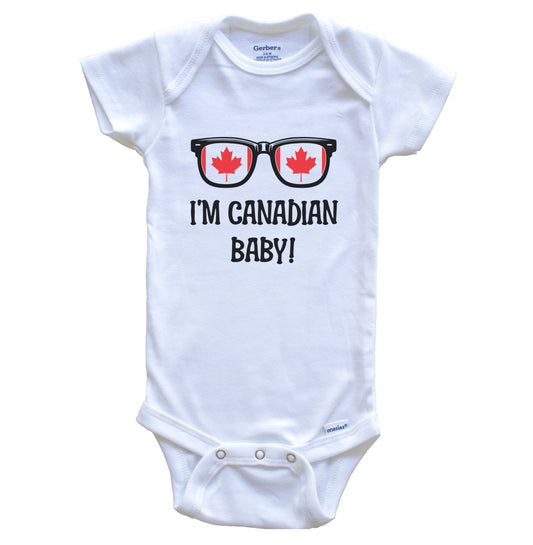 I'm Canadian Baby Canadian Flag Sunglasses Canada Funny Baby Bodysuit
