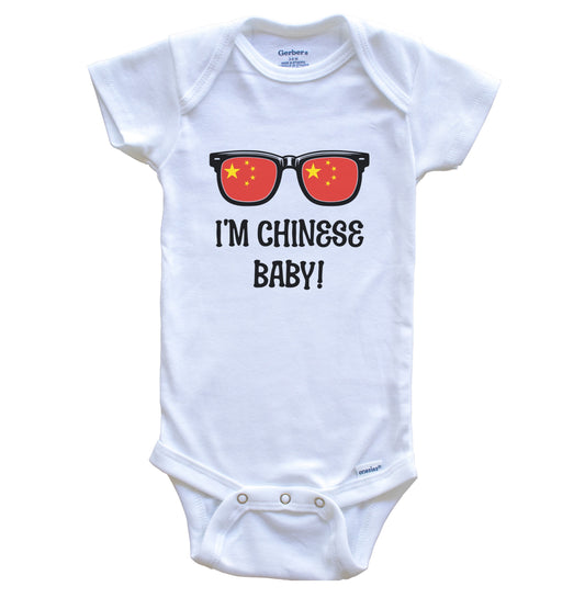 I'm Chinese Baby Chinese Flag Sunglasses China Funny Baby Bodysuit
