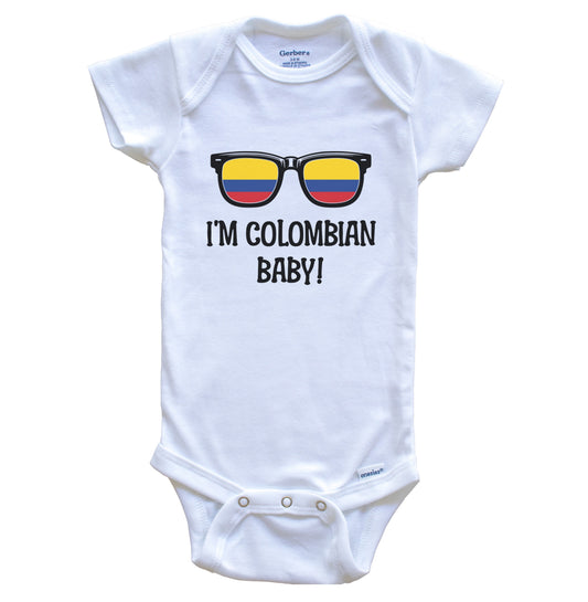 I'm Colombian Baby Colombian Flag Sunglasses Colombia Funny Baby Bodysuit