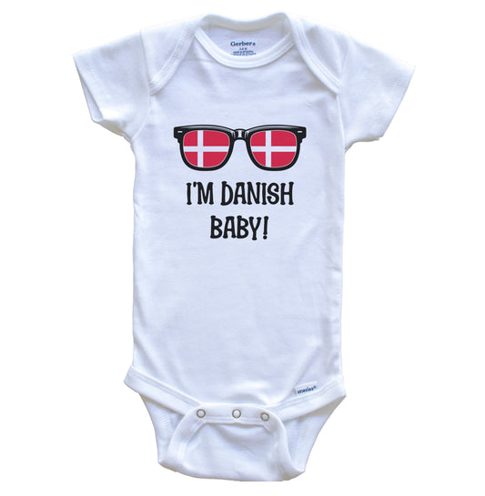 I'm Danish Baby Danish Flag Sunglasses Denmark Funny Baby Bodysuit