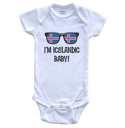 I'm Icelandic Baby Icelandic Flag Sunglasses Iceland Funny Baby Bodysuit
