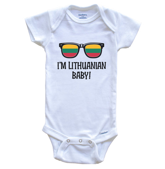 I'm Lithuanian Baby Lithuanian Flag Sunglasses Lithuania Funny Baby Bodysuit