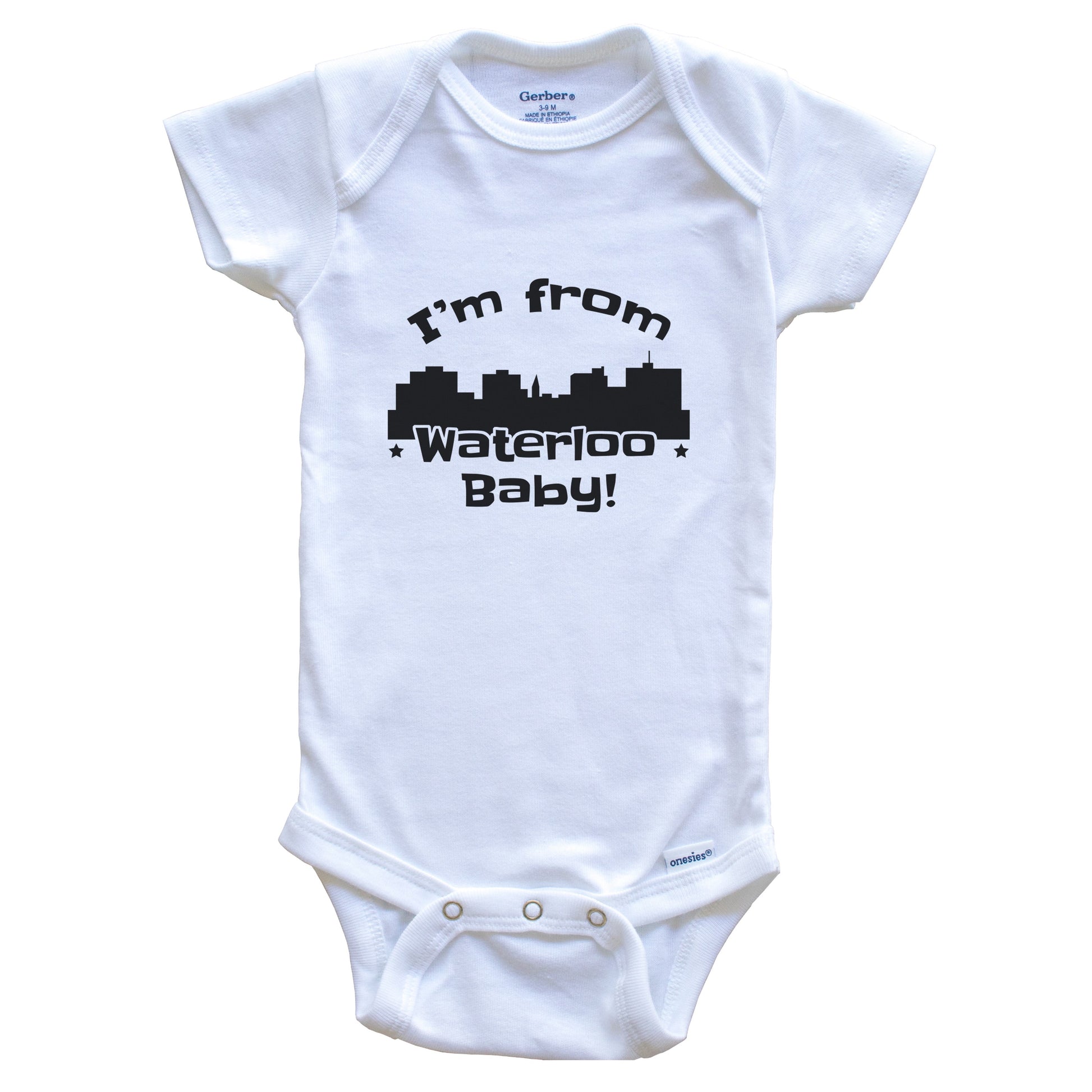 I'm From Waterloo Baby Funny Waterloo Iowa Skyline Baby Bodysuit