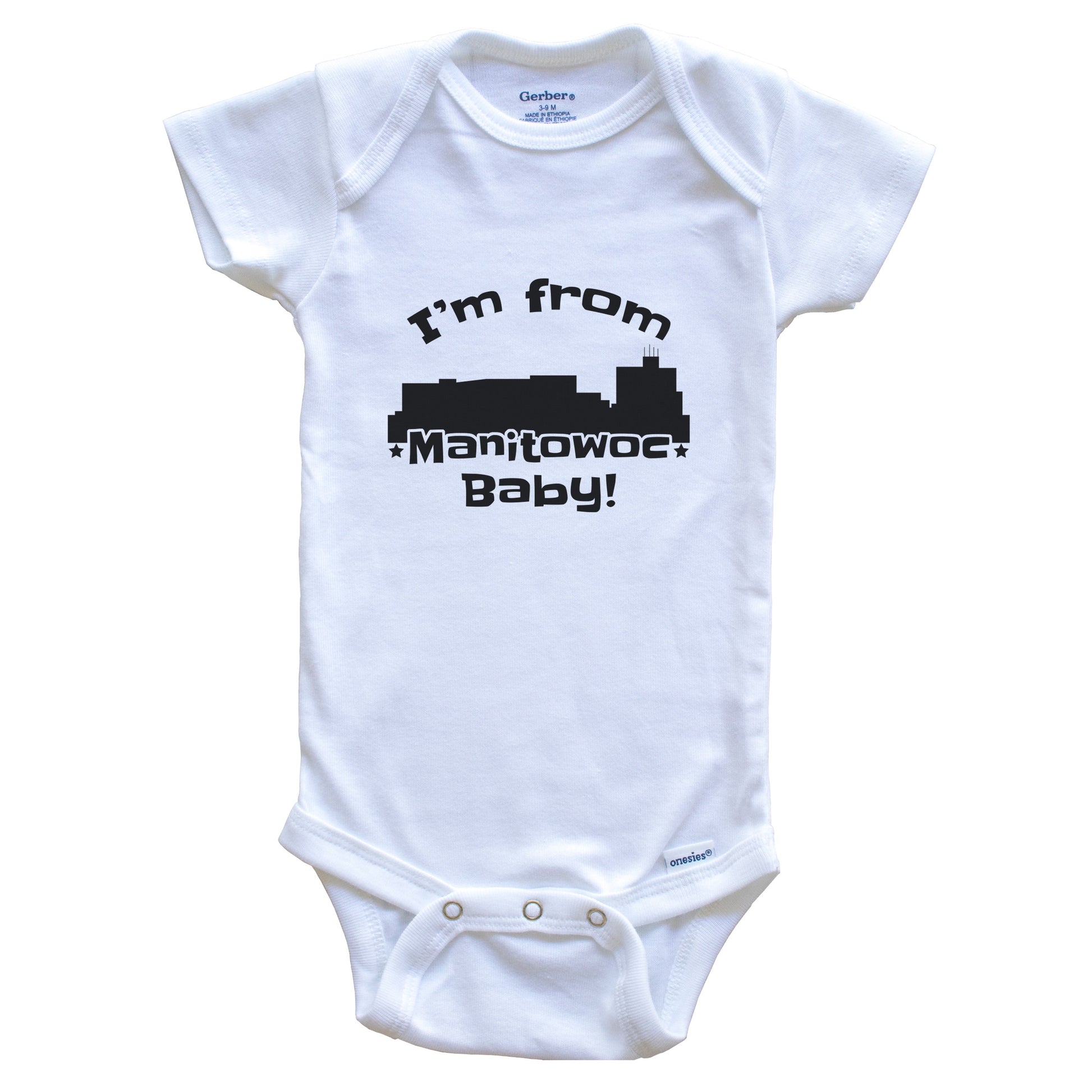 I'm From Manitowoc Baby Funny Manitowoc Wisconsin Skyline Baby Bodysuit