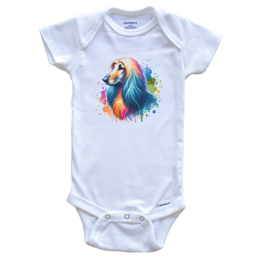 Afghan Hound Rainbow Watercolor Portrait Dog Lover Baby Bodysuit - Afghan Hound Baby Gift