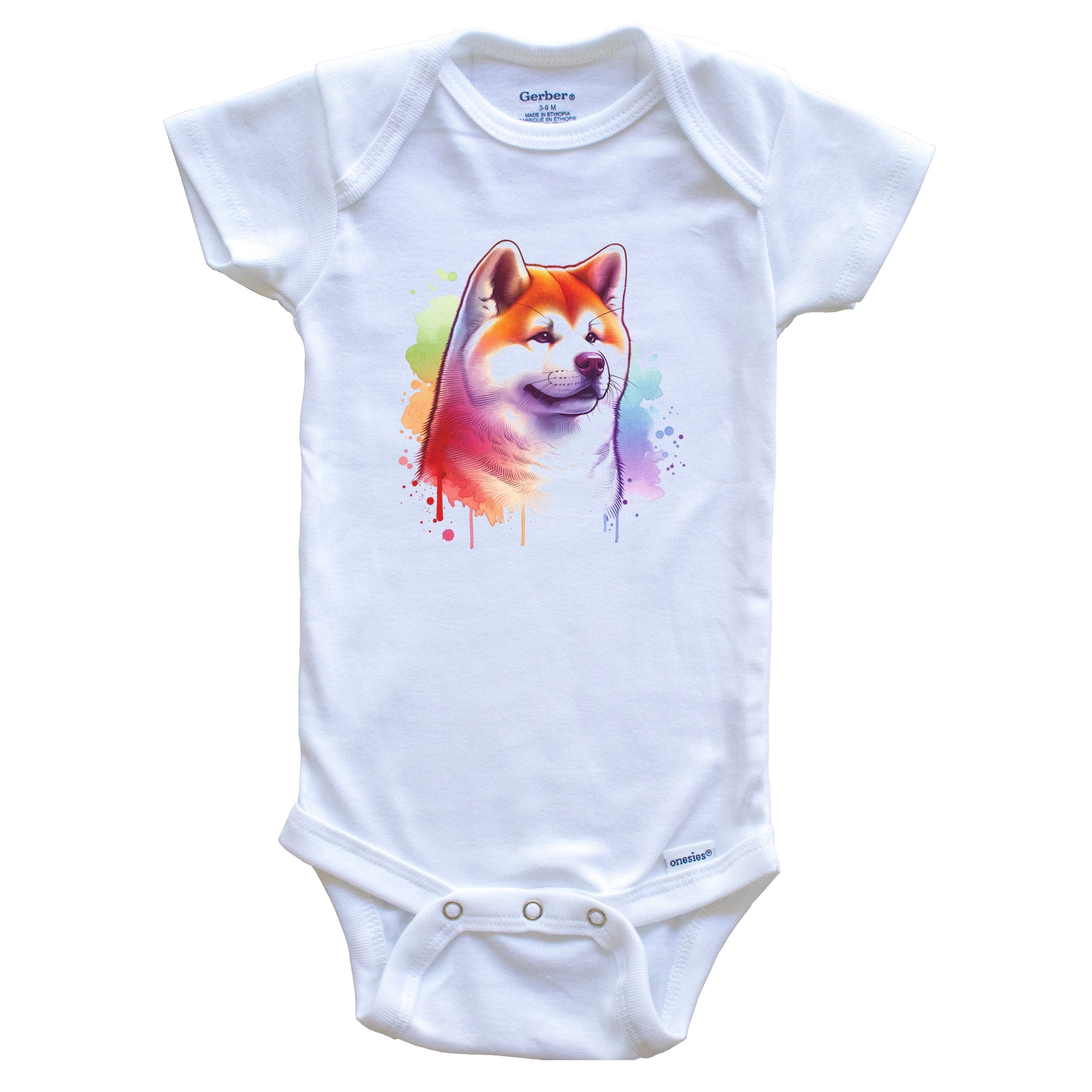 Akita Rainbow Watercolor Portrait Dog Lover Baby Bodysuit - Akita Baby Gift