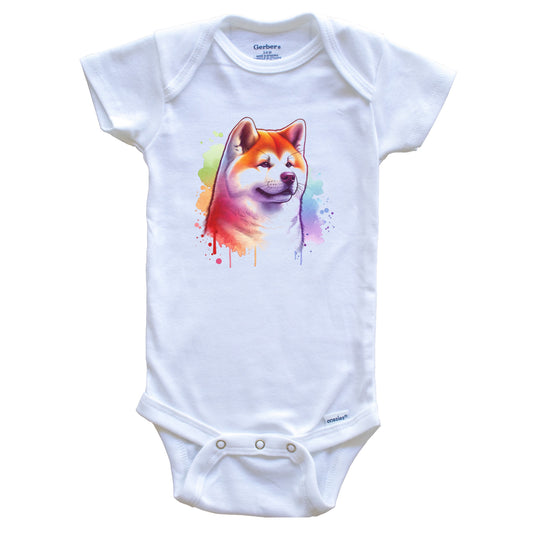 Akita Rainbow Watercolor Portrait Dog Lover Baby Bodysuit - Akita Baby Gift