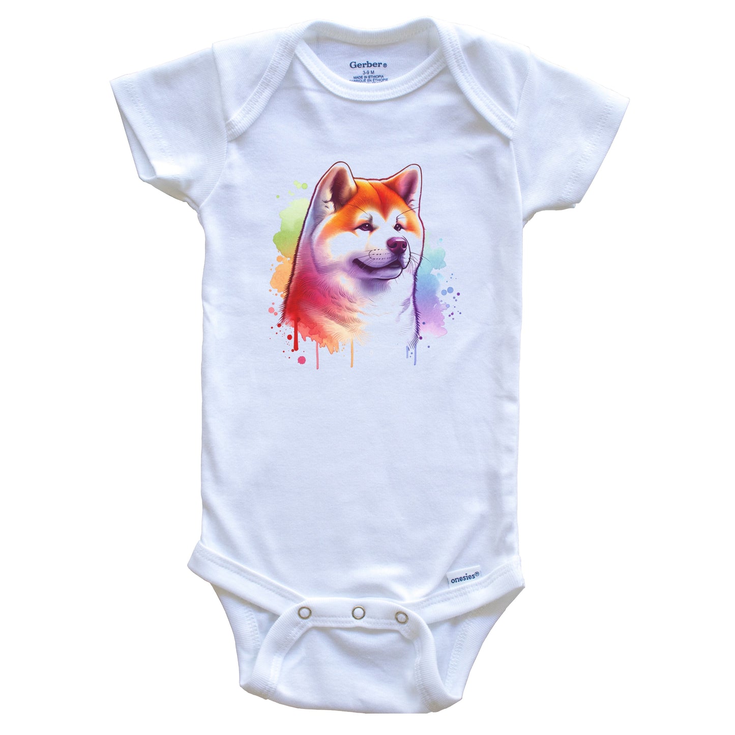 Akita Rainbow Watercolor Portrait Dog Lover Baby Bodysuit - Akita Baby Gift