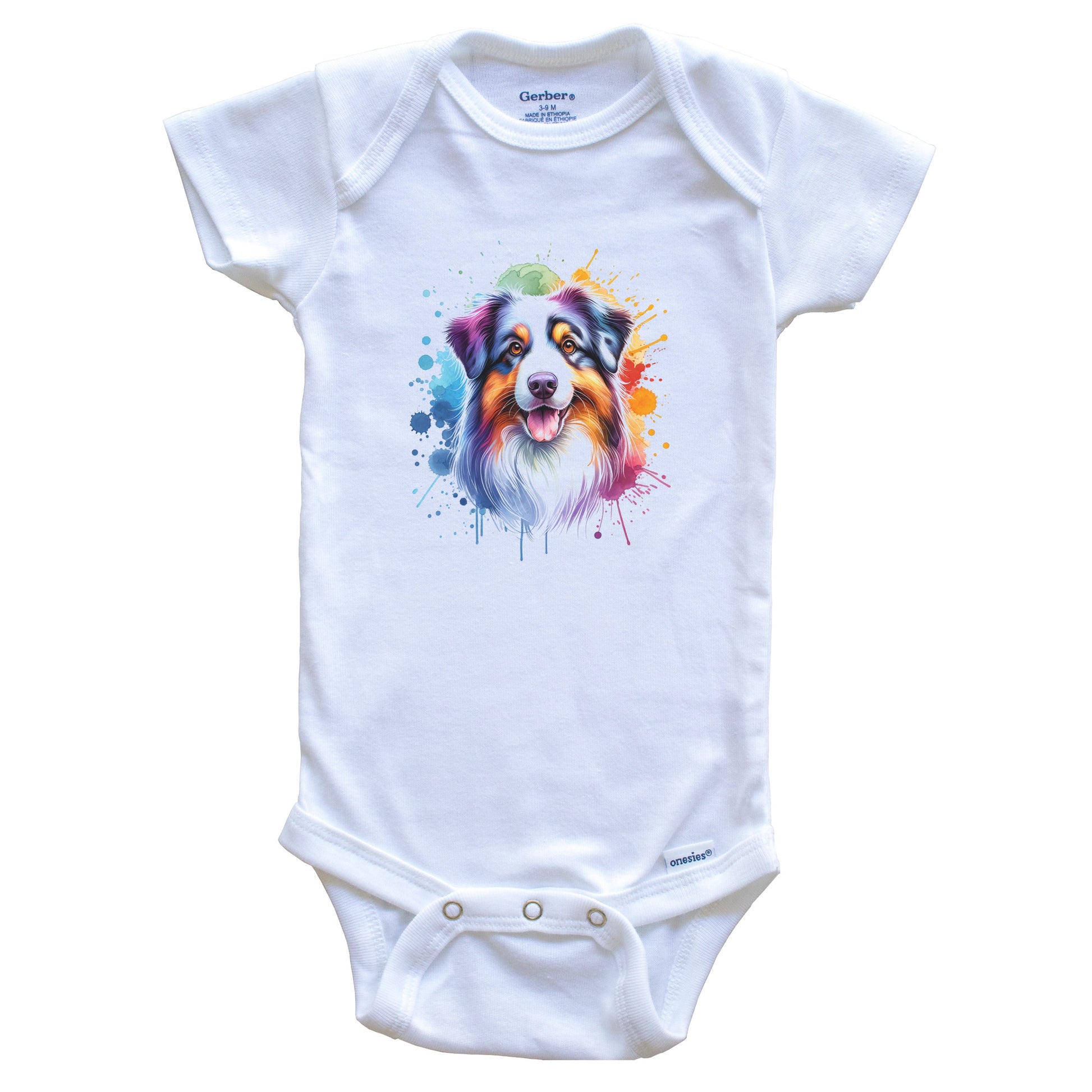 Australian Shepherd Rainbow Watercolor Portrait Dog Lover Baby Bodysuit - Australian Shepherd Baby Gift