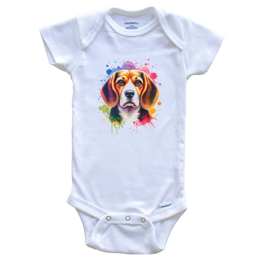 Beagle Rainbow Watercolor Portrait Dog Lover Baby Bodysuit - Beagle Baby Gift