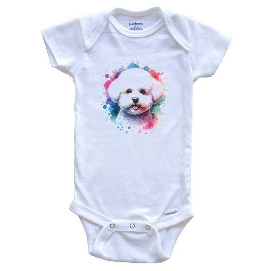 Bichon Frise Rainbow Watercolor Portrait Dog Lover Baby Bodysuit - Bichon Frise Baby Gift