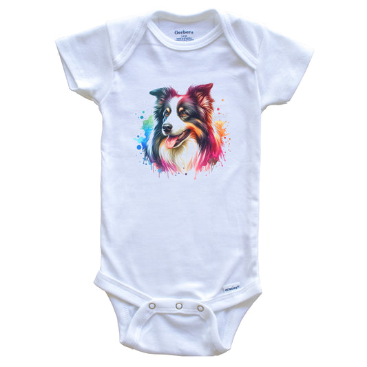 Border Collie Rainbow Watercolor Portrait Dog Lover Baby Bodysuit - Border Collie Baby Gift