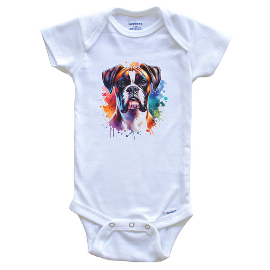 Boxer Rainbow Watercolor Portrait Dog Lover Baby Bodysuit - Boxer Baby Gift