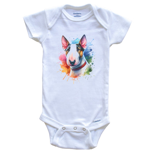 Bull Terrier Rainbow Watercolor Portrait Dog Lover Baby Bodysuit - Bull Terrier Baby Gift