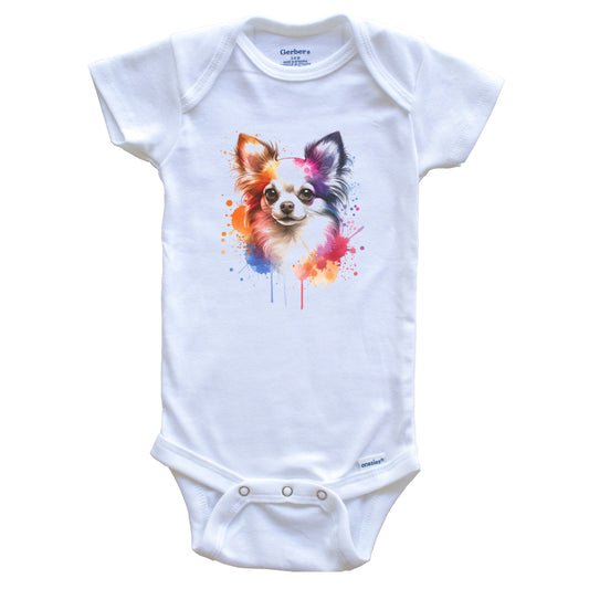 Chihuahua Rainbow Watercolor Portrait Dog Lover Baby Bodysuit - Chihuahua Baby Gift